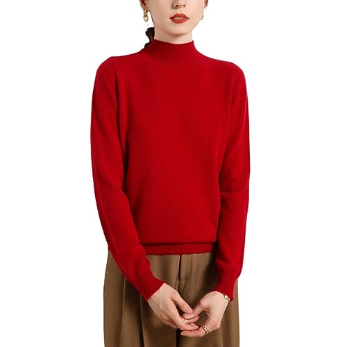 Valin Damen Kaschmir&Wolle Pullover Rot Stehkragen Langarm Strickpullover Einfarbige Relaxed Dünner Kaschmir Pullover,36,VM2221 von Valin