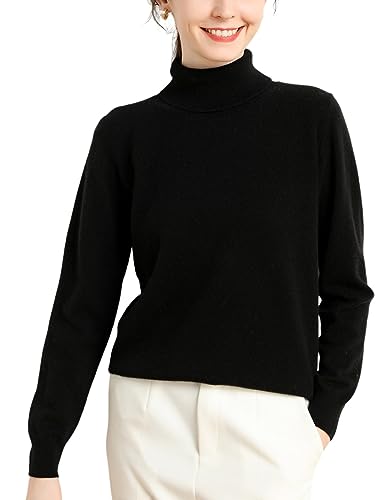 Valin Damen 95% Kaschmir Pullover Schwarz Rollkragen Langarm Strickpullover Kaschmir Wolle Einfarbige Relaxed Dicker Pullover,38,DF8004 von Valin