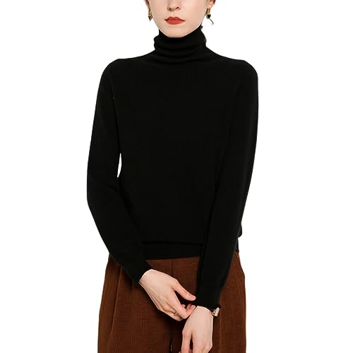 Valin Damen Kaschmir&Wolle Pullover Schwarz Rollkragen Langarm Strickpullover Einfarbige Relaxed Dünner Kaschmir Pullover,36,VM2214 von Valin