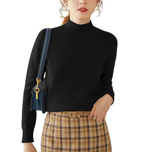 Valin Damen Kaschmir&Wolle Pullover Schwarz Stehkragen Langarm Strickpullover Einfarbige Relaxed Dicker Kaschmir Pullover,36,VS349 von Valin