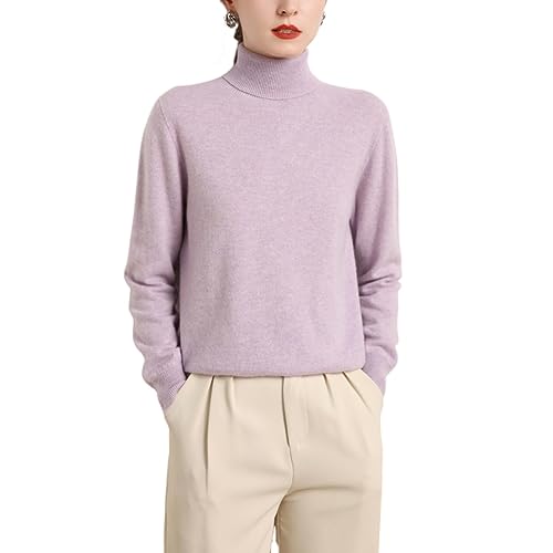 Valin Damen 95% Kaschmir Pullover Violett Rollkragen Langarm Strickpullover Kaschmir Wolle Einfarbige Relaxed Dünner Pullover,38,MZ2214 von Valin