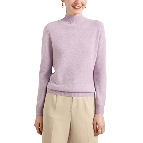 Valin Damen Kaschmir&Wolle Pullover Violett Stehkragen Langarm Strickpullover Einfarbige Relaxed Dünner Kaschmir Pullover,42,VM2221 von Valin