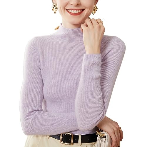 Valin Damen 95% Kaschmir Pullover Violett Stehkragen Langarm Strickpullover Kaschmir Wolle Einfarbige Schlanker Dünner Pullover,38,SPR2262 von Valin