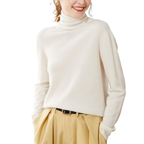Valin Damen Kaschmir&Wolle Pullover Weiß Rollkragen Langarm Strickpullover Einfarbige Relaxed Dünner Kaschmir Pullover,38,VSP2266 von Valin