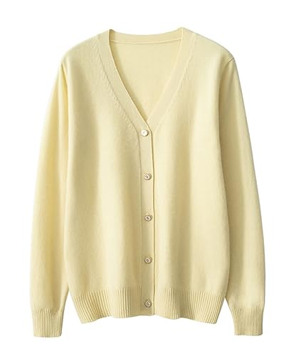 Valin Damen Kaschmir&Wolle Strickjacke Blau V-Ausschnitt Langarm Cardigan Knöpfen Relaxed Dünner Kaschmir Strickjacke,38,VZ8308 von Valin