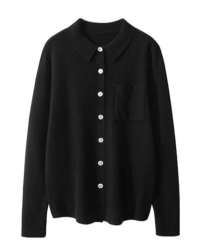 Valin Damen Kaschmir&Wolle Strickjacke Braun Revers Langarm Cardigan Knöpfen Relaxed Dünner Kaschmir Strickjacke,40,VZ8310 von Valin