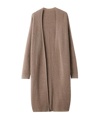 Valin Damen Kaschmir&Wolle Strickjacke Braun V-Ausschnitt Langarm Cardigan Lange Relaxed Dicker Kaschmir Strickjacke,Einheitsgröße,VM2312 von Valin