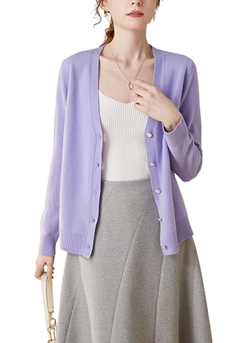 Valin Damen Kaschmir&Wolle Strickjacke Gelb V-Ausschnitt Langarm Cardigan Knöpfen Relaxed Dünner Kaschmir Strickjacke,38,VZ8308 von Valin