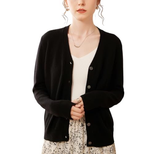 Valin Damen 95% Kaschmir Strickjacke Schwarz V-Ausschnitt Langarm Strickpullover Damen Kaschmir Wolle Knöpfen Relaxed Dünner Pullover,EU 42,SPR2444 Valin Damen 95% Kaschmir Strickjacke Schwarz V-Ausschnitt Langarm Strickpullover Damen Kaschmir Wolle Knöpfen Relaxed Dünner Pullover,EU 42,SPR2444 von Valin