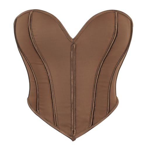 Valin Damen Braun Push up Überbrust Korsett Top Einfarbiges Rücken Schnürung Korsage Corsage,34-36,C8463 von Valin