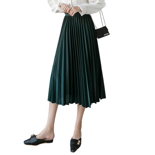 Valin Damen Dunkelgrün Plisseerock Einfarbiger Ausgestellter A-Line Rock Hoher Taillen Midirock,Einheitsgröße,BSK8837 von Valin