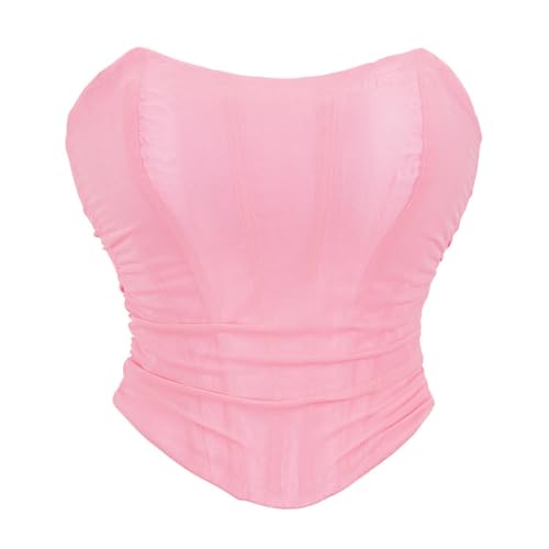 Valin Damen Dunkelrosa Push up Überbrust Korsett Top Einfarbiges Rücken Schnürung Korsage Corsage,30-32,C855 von Valin