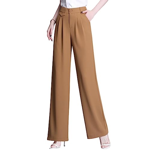Valin Damen Gerade Geschnittene Hose Braun Hohe Taille großen Größen Hose Frühling, Sommer und Herbst Freizeit Business Hose Einfarbig Freizeithose,EU 48,V5519 von Valin