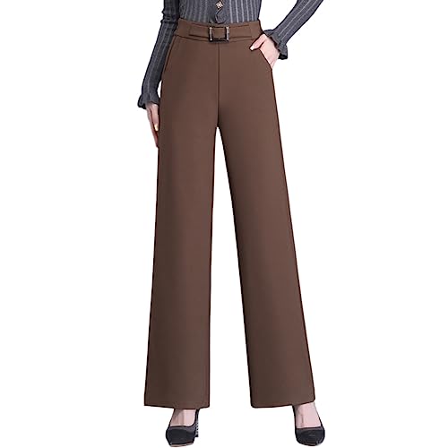 Valin Damen Gerade Geschnittene Hose Braun Hohe Taille großen Größen Hose Frühling und Herbst Dick Elastischem Bund Business Hose Einfarbig Freizeithose,EU 46,V2307 von Valin