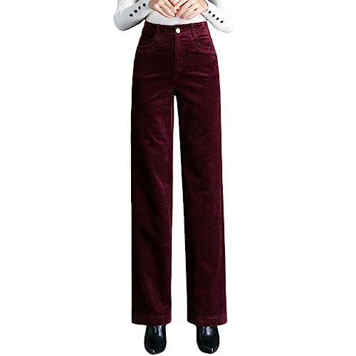 Valin Damen Gerade Geschnittene Hose Burgunderrot Hohe Taille großen Größen Hose Frühling und Herbst Dick Freizeit Business Hose Einfarbig Freizeithose,EU 38,VK216 von Valin
