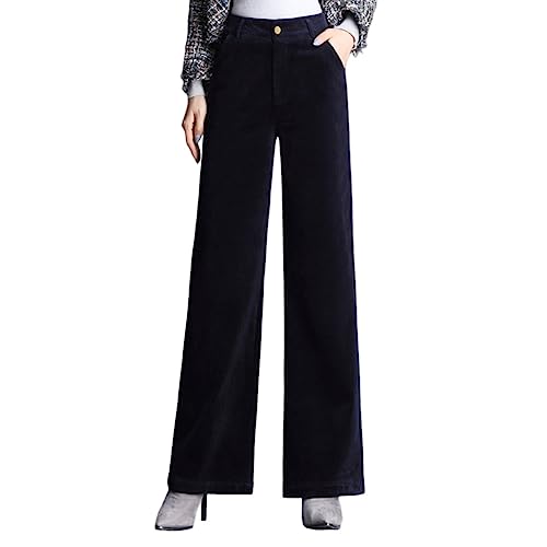 Valin Damen Gerade Geschnittene Hose Dunkelblau Hohe Taille großen Größen Hose Frühling und Herbst Dick Freizeit Business Hose Einfarbig Freizeithose,EU 44,V9265 von Valin