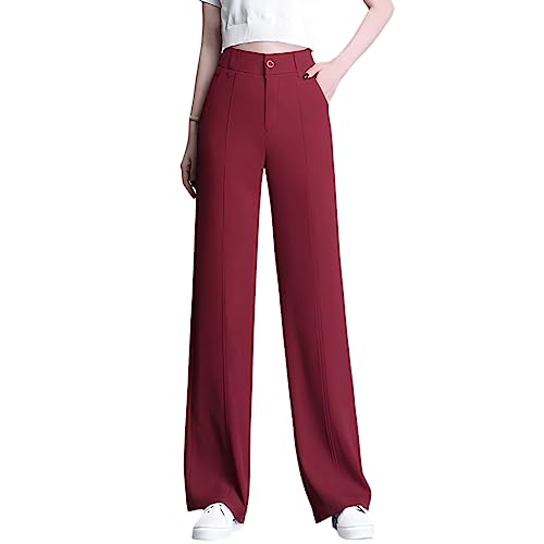 Valin Damen Gerade Geschnittene Hose Dunkelrot Hohe Taille großen Größen Hose Frühling, Sommer und Herbst Freizeit Business Hose Einfarbig Freizeithose,EU 36,V5319 von Valin