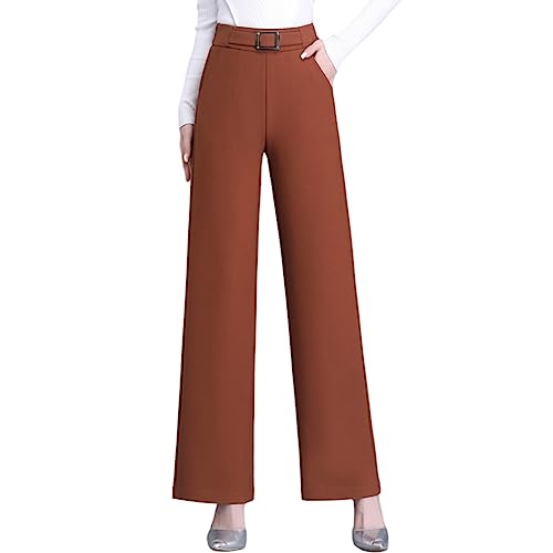Valin Damen Gerade Geschnittene Hose Dunkelrot Hohe Taille großen Größen Hose Frühling und Herbst Dick Elastischem Bund Business Hose Einfarbig Freizeithose,EU 44,V2307 von Valin