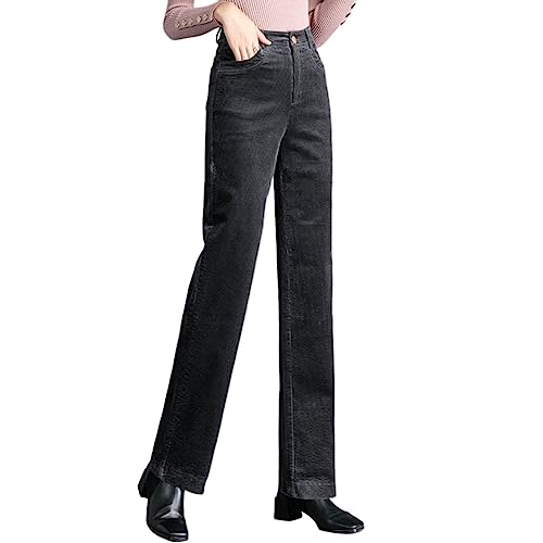 Valin Damen Gerade Geschnittene Hose Grau Hohe Taille großen Größen Hose Frühling und Herbst Dick Freizeit Business Hose Einfarbig Freizeithose,EU 48,VK216 von Valin