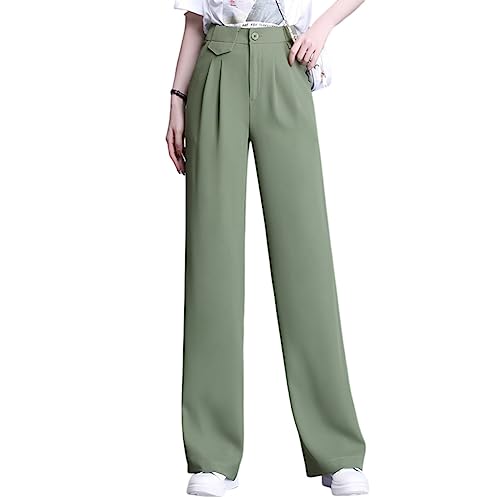 Valin Damen Gerade Geschnittene Hose Grün Hohe Taille großen Größen Hose Frühling, Sommer und Herbst Freizeit Business Hose Einfarbig Freizeithose,EU 46,V5519 von Valin