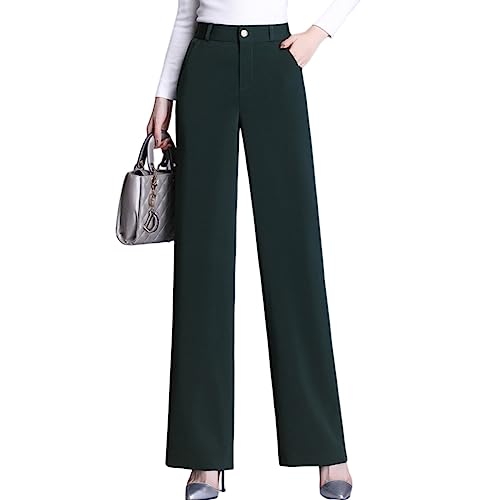 Valin Damen Gerade Geschnittene Hose Grün Hohe Taille großen Größen Hose Frühling und Herbst Elastischem Bund Business Hose Einfarbig Freizeithose,EU 42,V887 von Valin