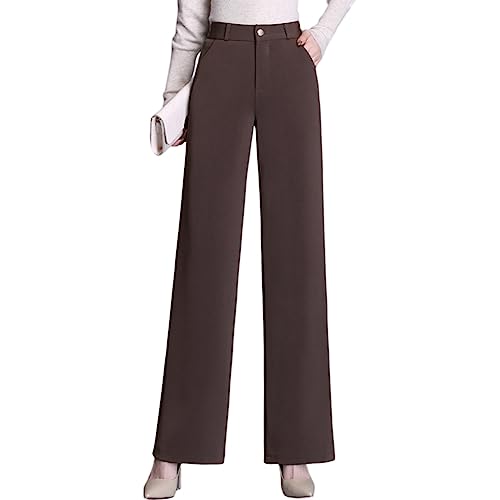 Valin Damen Gerade Geschnittene Hose Kamel Hohe Taille großen Größen Hose Frühling und Herbst Elastischem Bund Business Hose Einfarbig Freizeithose,EU 44,V887 von Valin