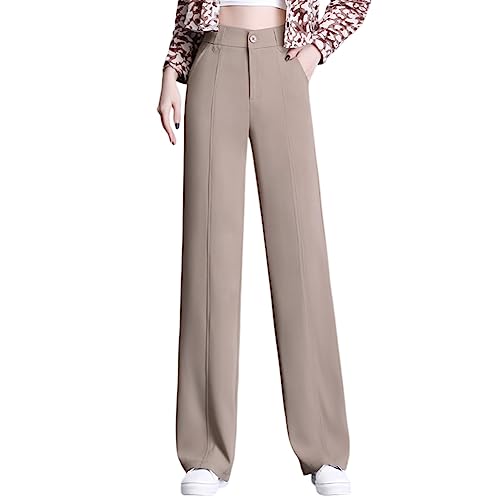 Valin Damen Gerade Geschnittene Hose Khaki Hohe Taille großen Größen Hose Frühling, Sommer und Herbst Freizeit Business Hose Einfarbig Freizeithose,EU 34,V5319 von Valin