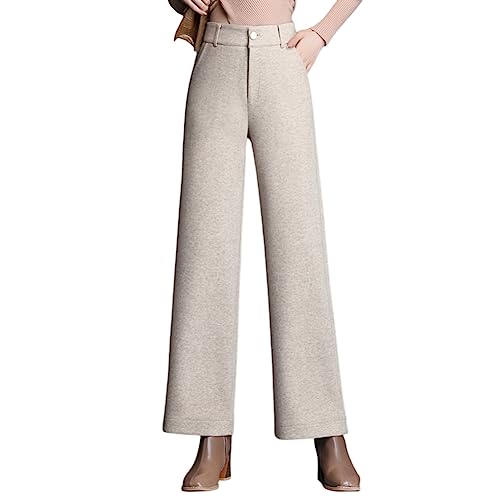 Valin Damen Gerade Geschnittene Hose Khaki Hohe Taille großen Größen Hose Frühling und Herbst Dick Fischgrätenmuster Business Hose Einfarbig Freizeithose,EU 46,V3079 von Valin