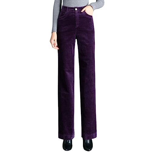 Valin Damen Gerade Geschnittene Hose Lila Hohe Taille großen Größen Hose Frühling und Herbst Dick Freizeit Business Hose Einfarbig Freizeithose,EU 40,VK216 von Valin