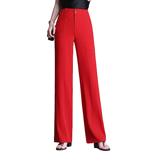 Valin Damen Gerade Geschnittene Hose Rot Hohe Taille großen Größen Hose Frühling, Sommer und Herbst Freizeit Business Hose Einfarbig Freizeithose,EU 48,V5319 von Valin
