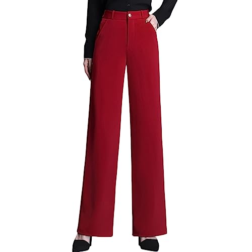 Valin Damen Gerade Geschnittene Hose Rot Hohe Taille großen Größen Hose Frühling und Herbst Elastischem Bund Business Hose Einfarbig Freizeithose,EU 44,V887 von Valin
