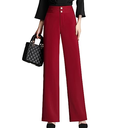 Valin Damen Gerade Geschnittene Hose Rot Hohe Taille großen Größen Hose Frühling und Herbst Freizeit Business Hose Einfarbig Freizeithose,EU 34,V863 von Valin