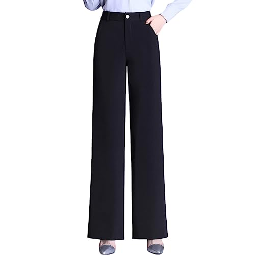 Valin Damen Gerade Geschnittene Hose Schwarz Hohe Taille großen Größen Hose Frühling und Herbst Elastischem Bund Business Hose Einfarbig Freizeithose,EU 42,V887 von Valin