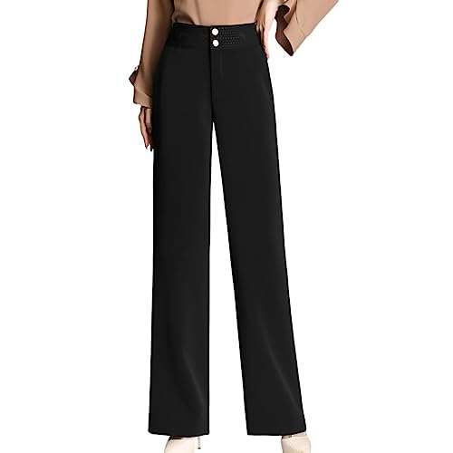 Valin Damen Gerade Geschnittene Hose Schwarz Hohe Taille großen Größen Hose Frühling und Herbst Freizeit Business Hose Einfarbig Freizeithose,EU 44,V863 von Valin