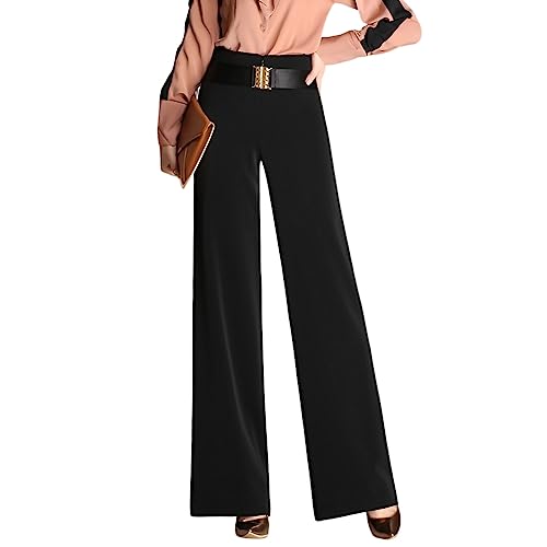 Valin Damen Gerade Geschnittene Hose Schwarz Hohe Taille großen Größen Hose Frühling und Herbst Freizeit Business Hose Einfarbig Freizeithose,EU 48,V902 von Valin