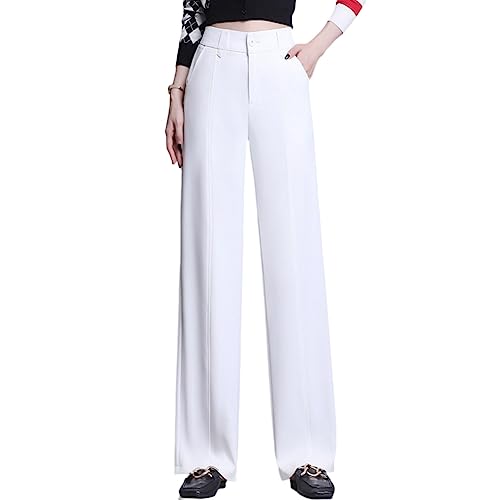 Valin Damen Gerade Geschnittene Hose Weiß Hohe Taille großen Größen Hose Frühling, Sommer und Herbst Freizeit Business Hose Einfarbig Freizeithose,EU 42,V5319 von Valin