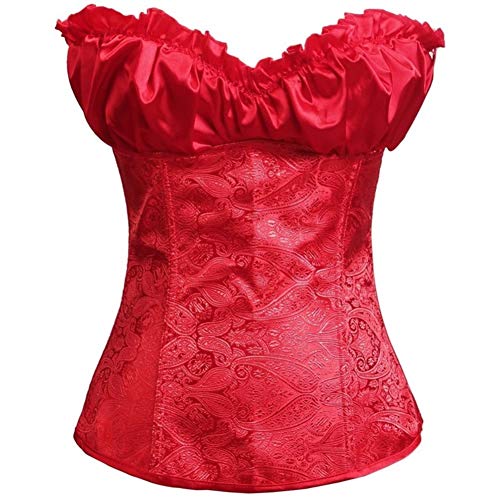 Valin Damen Große Größen Reissverschluß Corsage Korsett Vollbrust Korsett Kunststoff entbeint,C495,Rot,6XL von Valin