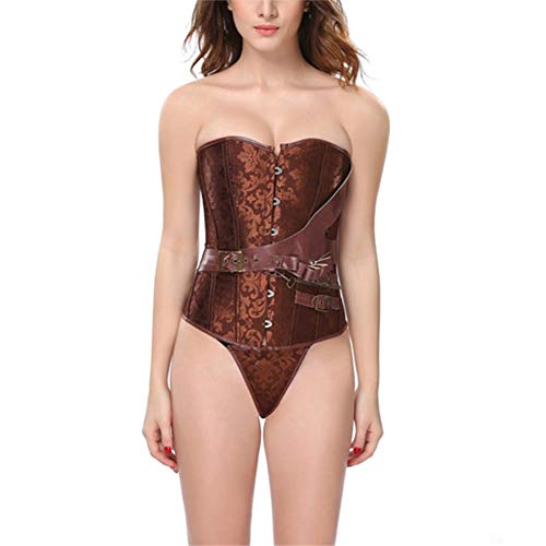 Valin Damen Große Größen Schnürt Sich Corsage Korsett Gotisch G-String Top Korsett Kunststoff entbeint,C652,Braun,5XL von Valin