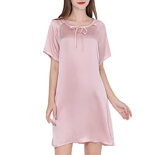 Valin Damen Hellrosa Einfach 100% Seide Pyjama Kleid Nachtwäsche Nachthemd Nachthemd Kurzarm 19 Momme Seidenpyjama,XL,S5684 von Valin