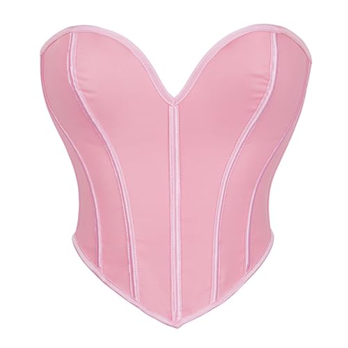 Valin Damen Hellrosa Push up Überbrust Korsett Top Einfarbiges Rücken Schnürung Korsage Corsage,38-40,C8463 von Valin