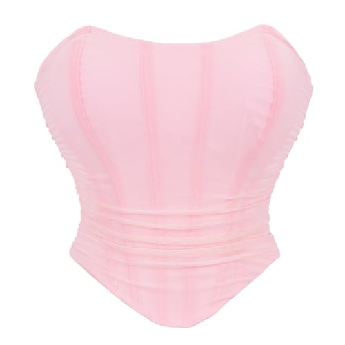 Valin Damen Hellrosa Push up Überbrust Korsett Top Einfarbiges Rücken Schnürung Korsage Corsage,38-40,C855 von Valin
