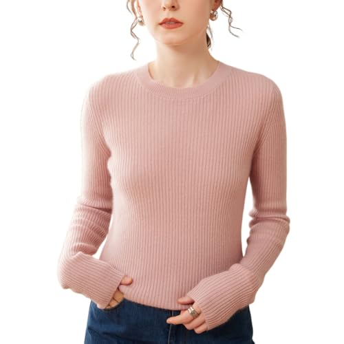 Valin Damen Kaschmir&Wolle Pullover Rosa Rundhals Langarm Strickpullover Damen Gestreifter Schlanker Dünner Kaschmir Pullover,EU 36,VSP2409 von Valin