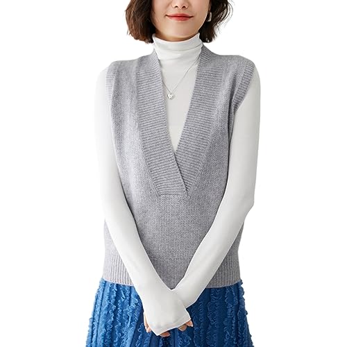 Valin Damen Kaschmir&Wolle Pullunder Grau V-Ausschnitt Ohne Arm Pullover Einfarbige Relaxed Dicker Kaschmir Pullunder,36,VY2319 von Valin