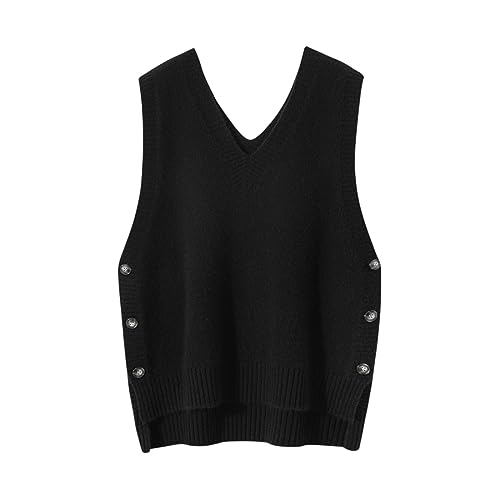 Valin Damen Kaschmir&Wolle Pullunder Schwarz V-Ausschnitt Ohne Arm Pullover Einfarbige Relaxed Dicker Kaschmir Pullunder,40,VY2370 von Valin