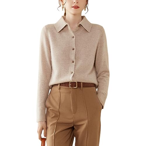 Valin Damen Kaschmir&Wolle Strickjacke Kamel Revers Langarm Cardigan Knöpfen Schlanker Dünner Kaschmir Strickjacke,40,VS346 von Valin