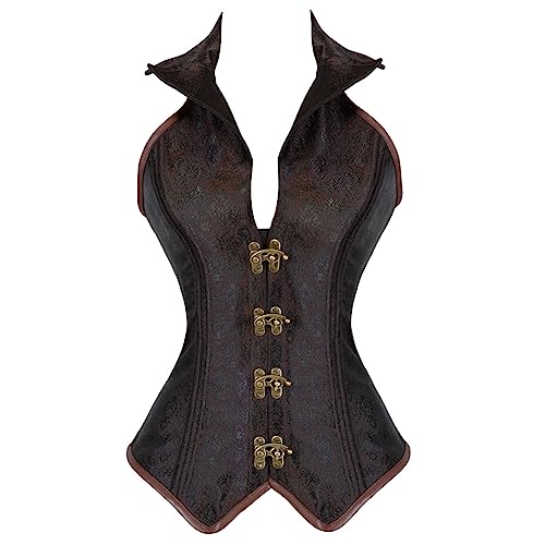 Valin Damen Neckholder Push-up Korsett Korsage Schnüren Kunststoff entbeint Braun Jacquard Shapewear Corsage,Größe 38-40,V2096 von Valin