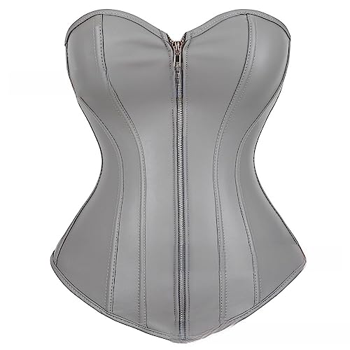 Valin Damen Push-up Vollbrust Korsett Korsage Schnüren Kunststoff entbeint Grau Kunstleder Shapewear Corsage,Größe 42-44,V2803 von Valin