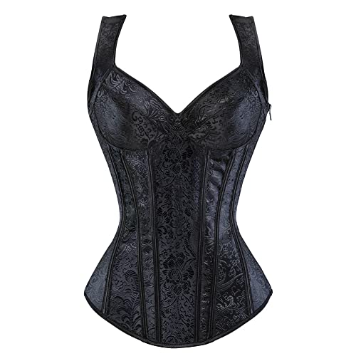 Valin Damen Push-up Vollbrust Korsett Korsage Schnüren Kunststoff entbeint Schwarz Jacquard Shapewear Corsage,Größe 36-38,V1569 von Valin