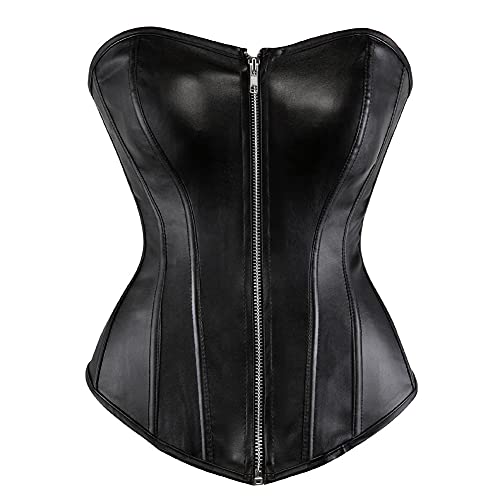 Valin Damen Push-up Vollbrust Korsett Korsage Schnüren Kunststoff entbeint Schwarz Kunstleder Shapewear Corsage,Größe 40-42,V2803 von Valin