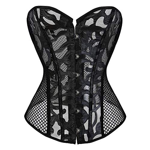 Valin Damen Push-up Vollbrust Korsett Korsage Schnüren Kunststoff entbeint Schwarz Mesh Shapewear Corsage,Größe 50-52,V7089 von Valin